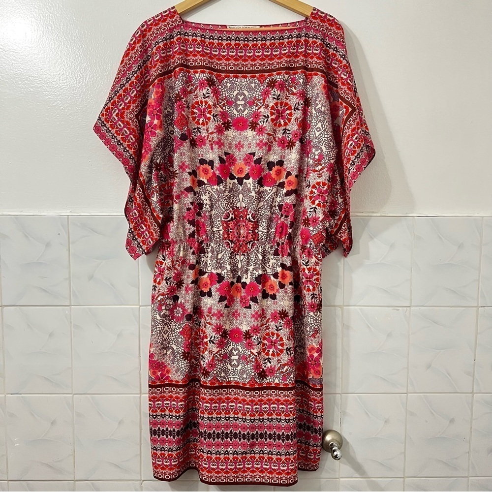 Maggy London 12 Pink Floral Fairy Feminine Bohemian Lightweight Kaftan Dress